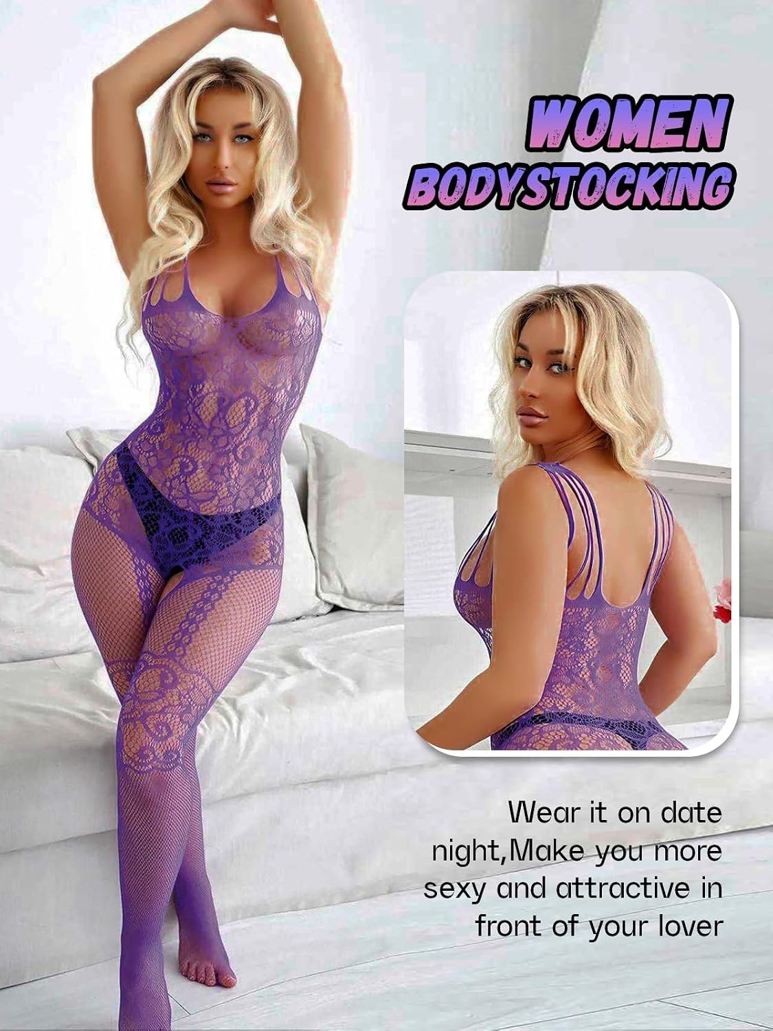 image:imageBuitifo Lingeire for Woman Sexy Bodysuit Bodystockings Fishnet Tights Rave OutfitsT06purple