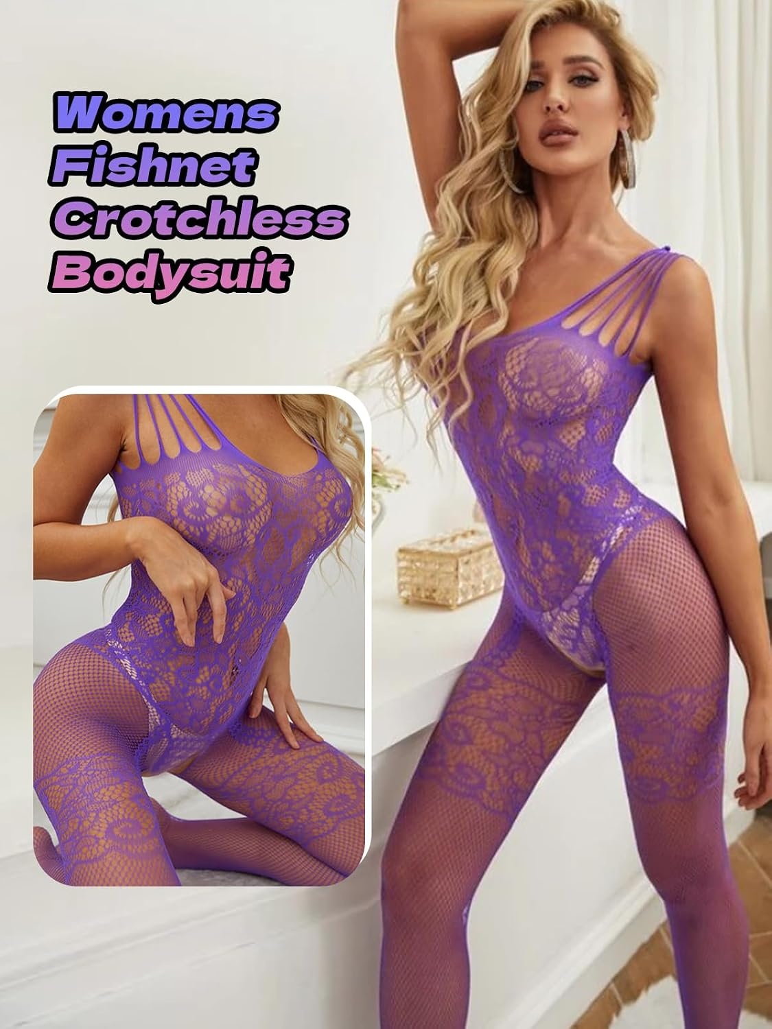 image:imageBuitifo Lingeire for Woman Sexy Bodysuit Bodystockings Fishnet Tights Rave OutfitsT06purple