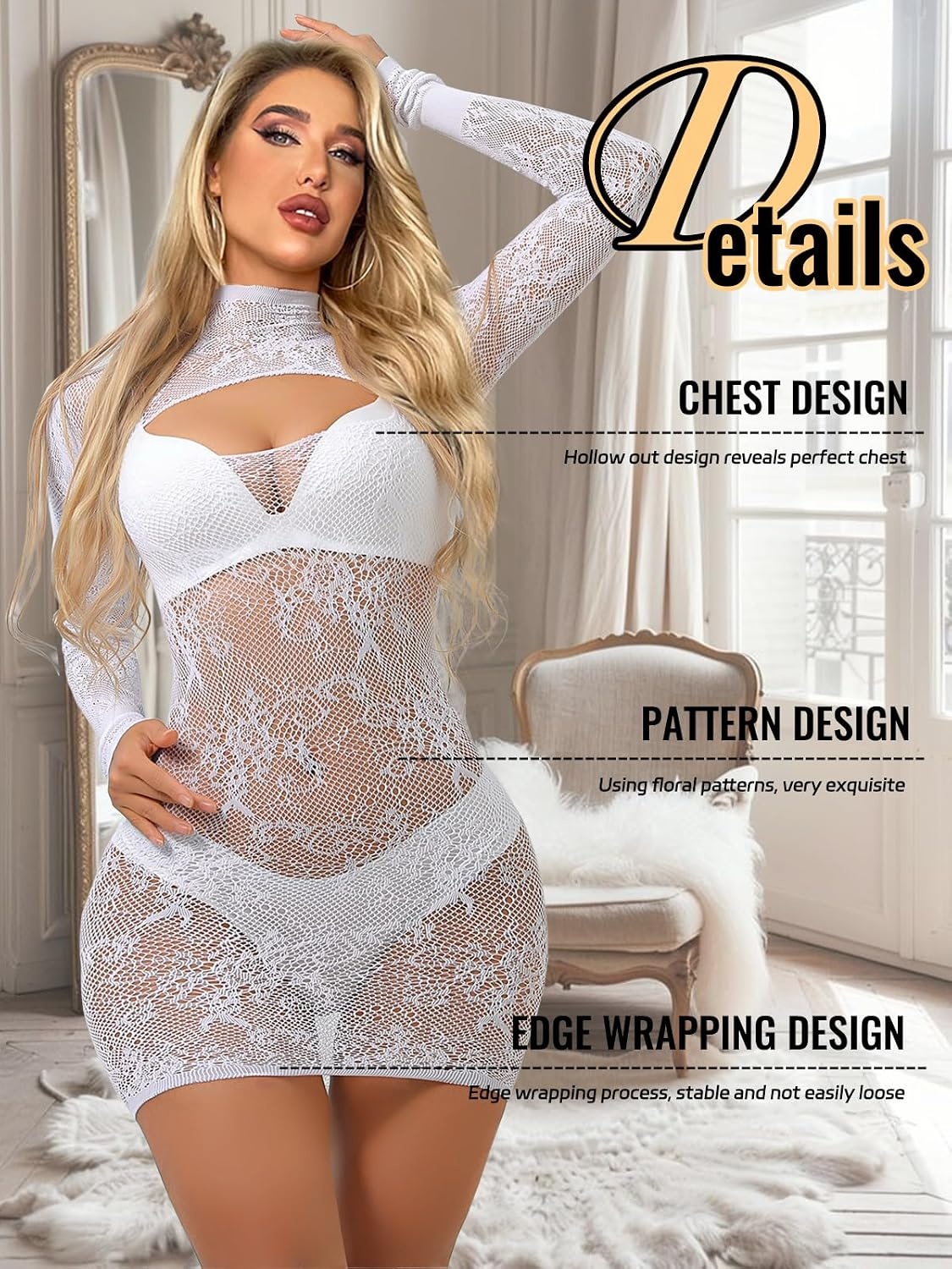 image:imageBuitifo Lingerie for Woman Sexy Mini Dresses Fishnet Nightdress One Piece Babydoll NightwearWhite