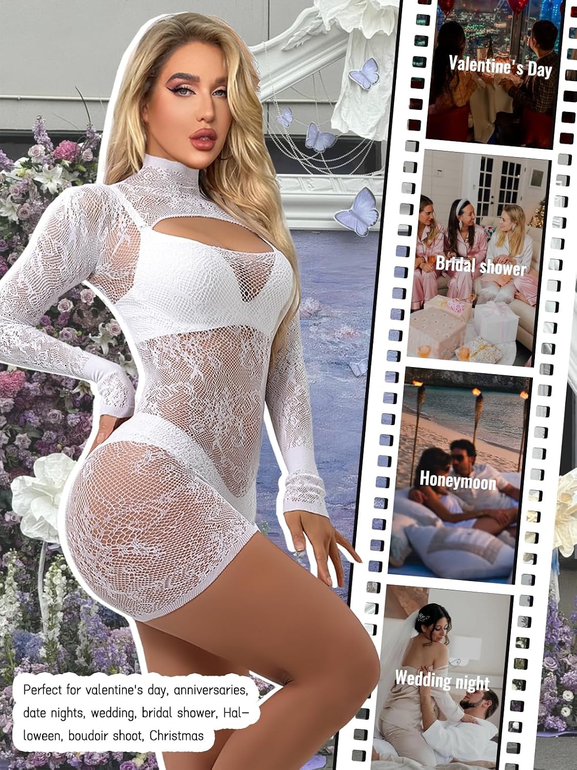 image:imageBuitifo Lingerie for Woman Sexy Mini Dresses Fishnet Nightdress One Piece Babydoll NightwearWhite