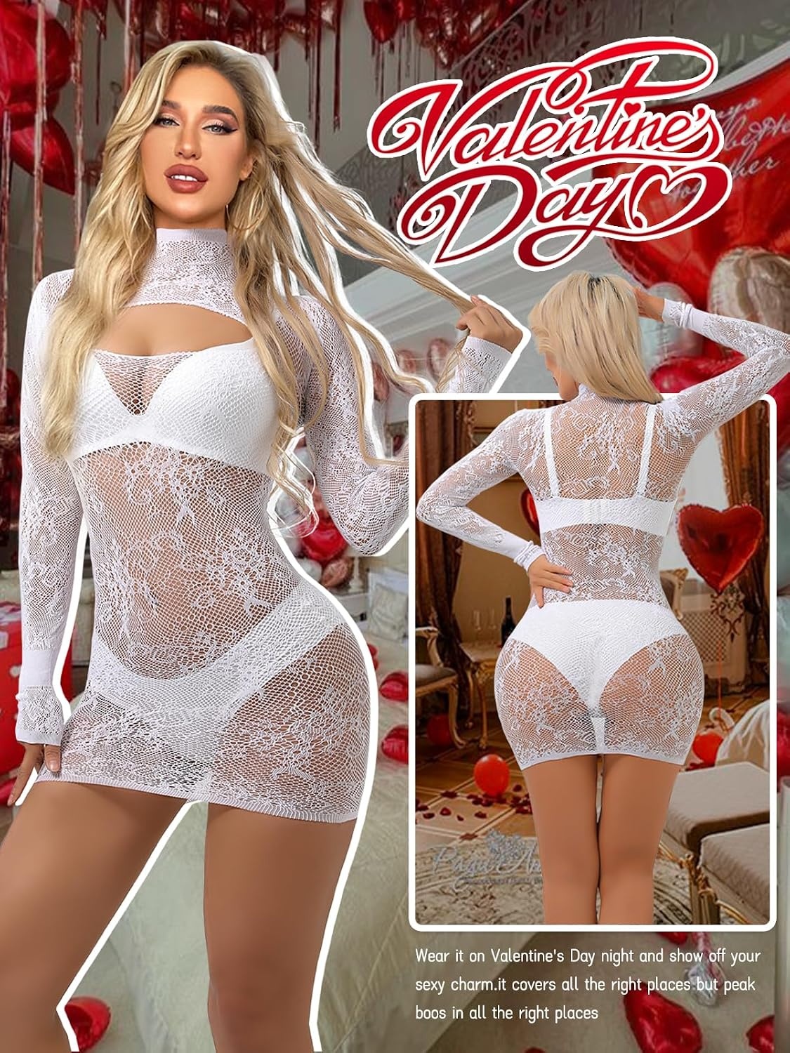 image:imageBuitifo Lingerie for Woman Sexy Mini Dresses Fishnet Nightdress One Piece Babydoll NightwearWhite