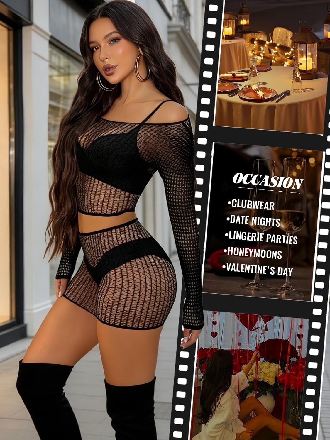 image:imageBuitifo Lingerie for Women Fishnet Babydoll Chemise Sexy Nightwear Teddy DressBlack