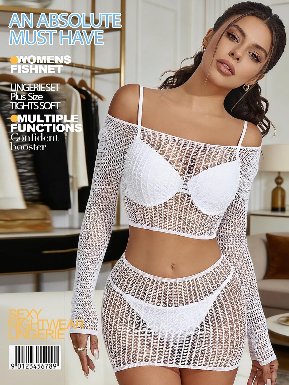 image:imageBuitifo Lingerie for Women Fishnet Babydoll Chemise Sexy Nightwear Teddy DressWhite
