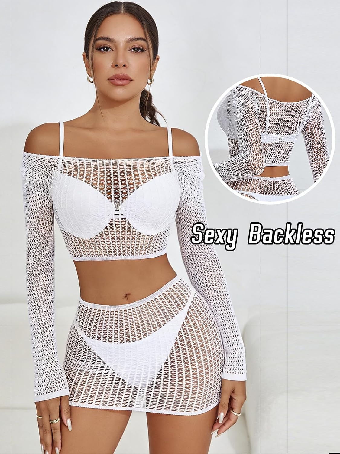 image:imageBuitifo Lingerie for Women Fishnet Babydoll Chemise Sexy Nightwear Teddy DressWhite