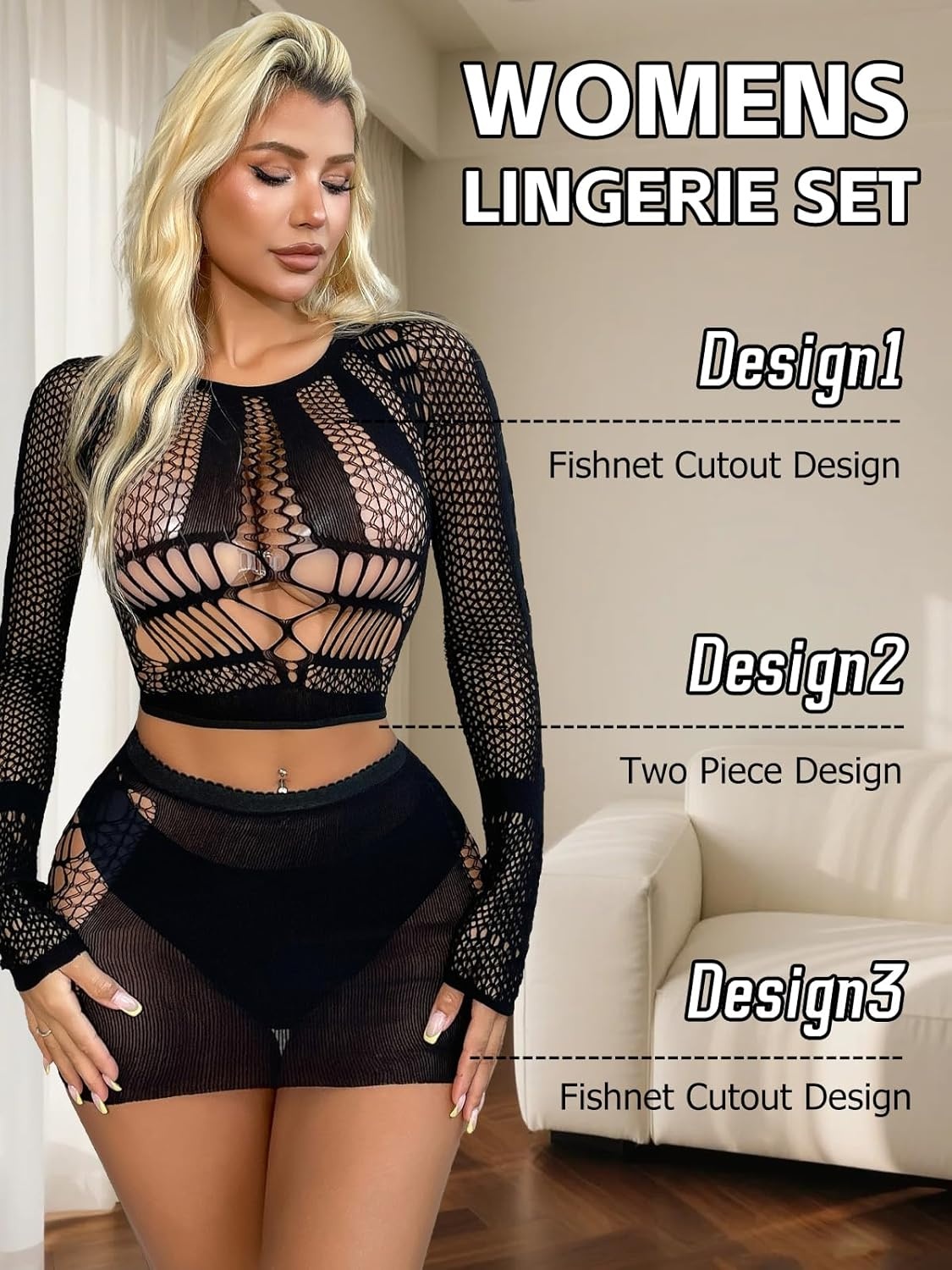 image:imageBuitifo Sexy Lingerie for Women Fishnet Babydoll Nightwear Exotic Top and Mini Skirt SetBlack