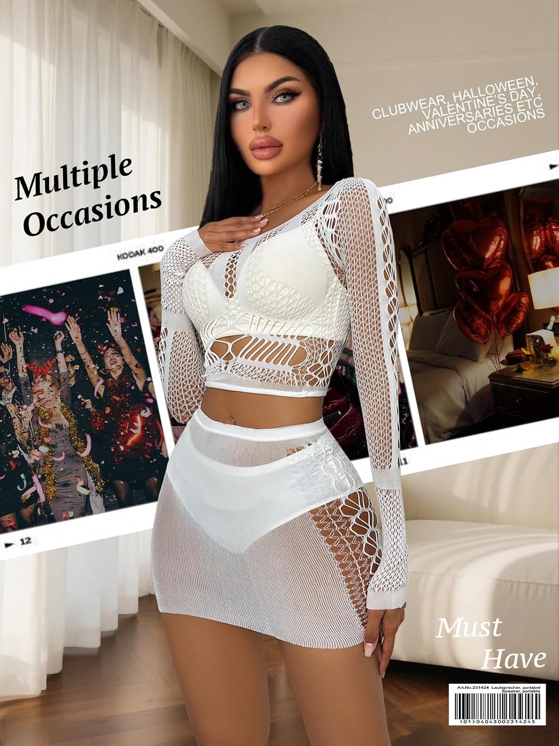 image:imageBuitifo Sexy Lingerie for Women Fishnet Babydoll Nightwear Exotic Top and Mini Skirt SetWhite