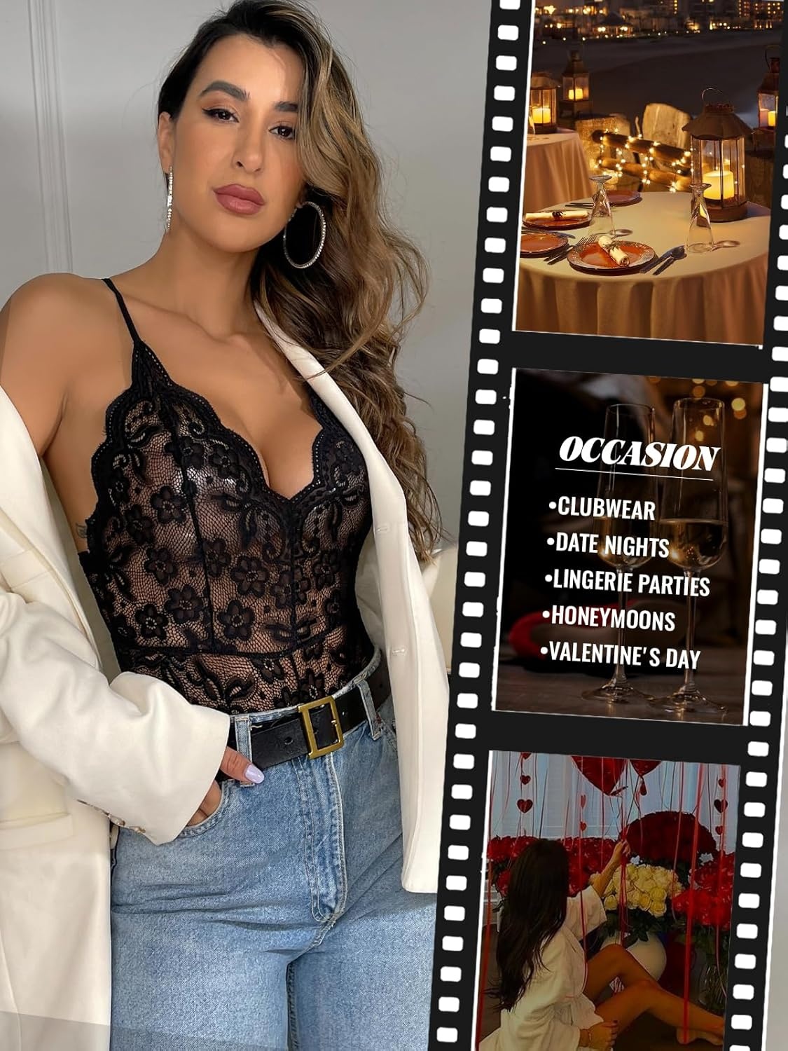 image:imageBuitifo Sexy Lingerie for Women Sheer Lace Bodysuit Nightwear Nightwear Crotch Floral One Piece Teddy Cami Body Suit Top Club Party OutfitsBlack