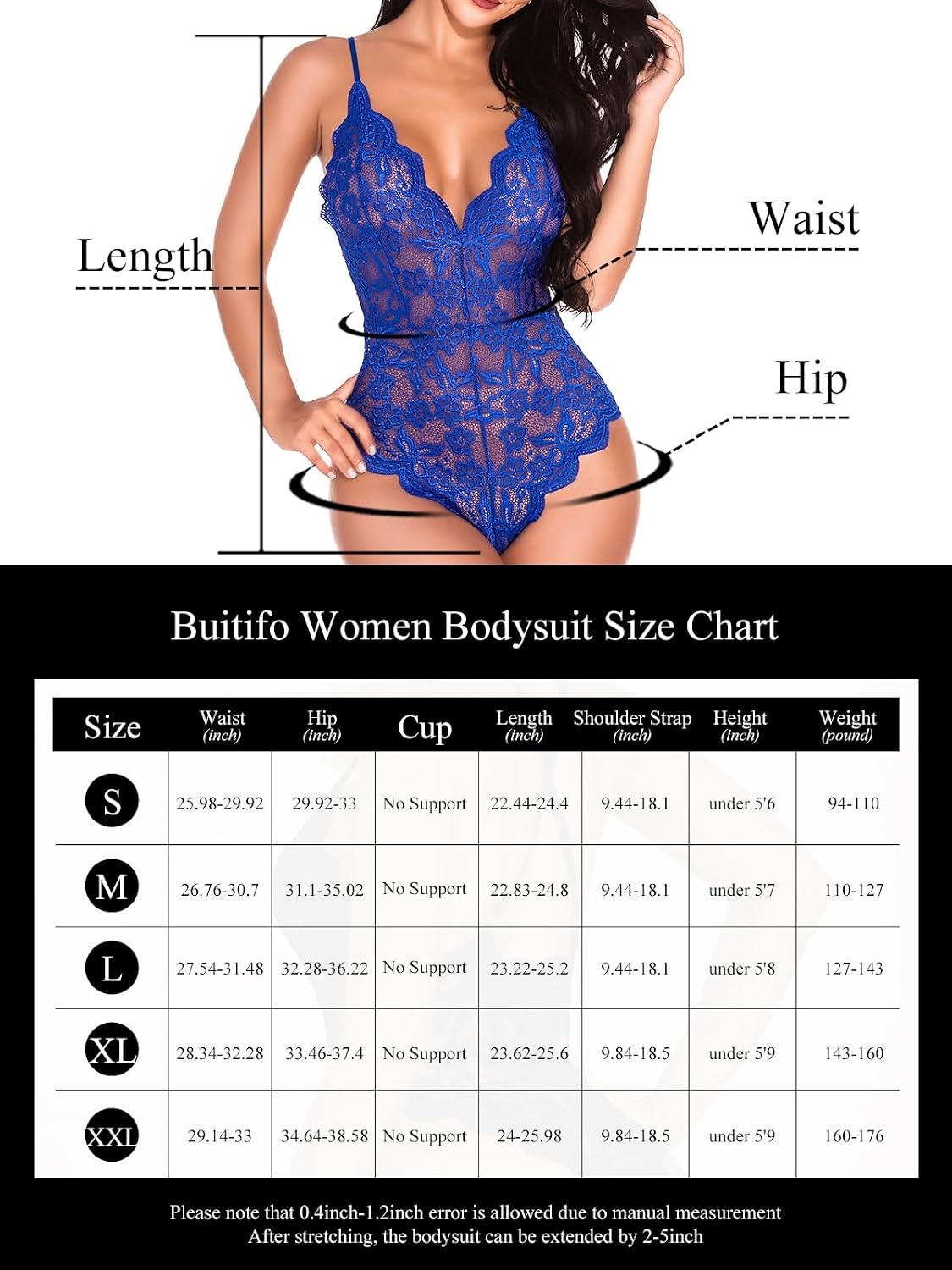 image:imageBuitifo Sexy Lingerie for Women Sheer Lace Bodysuit Nightwear Nightwear Crotch Floral One Piece Teddy Cami Body Suit Top Club Party OutfitsBlue