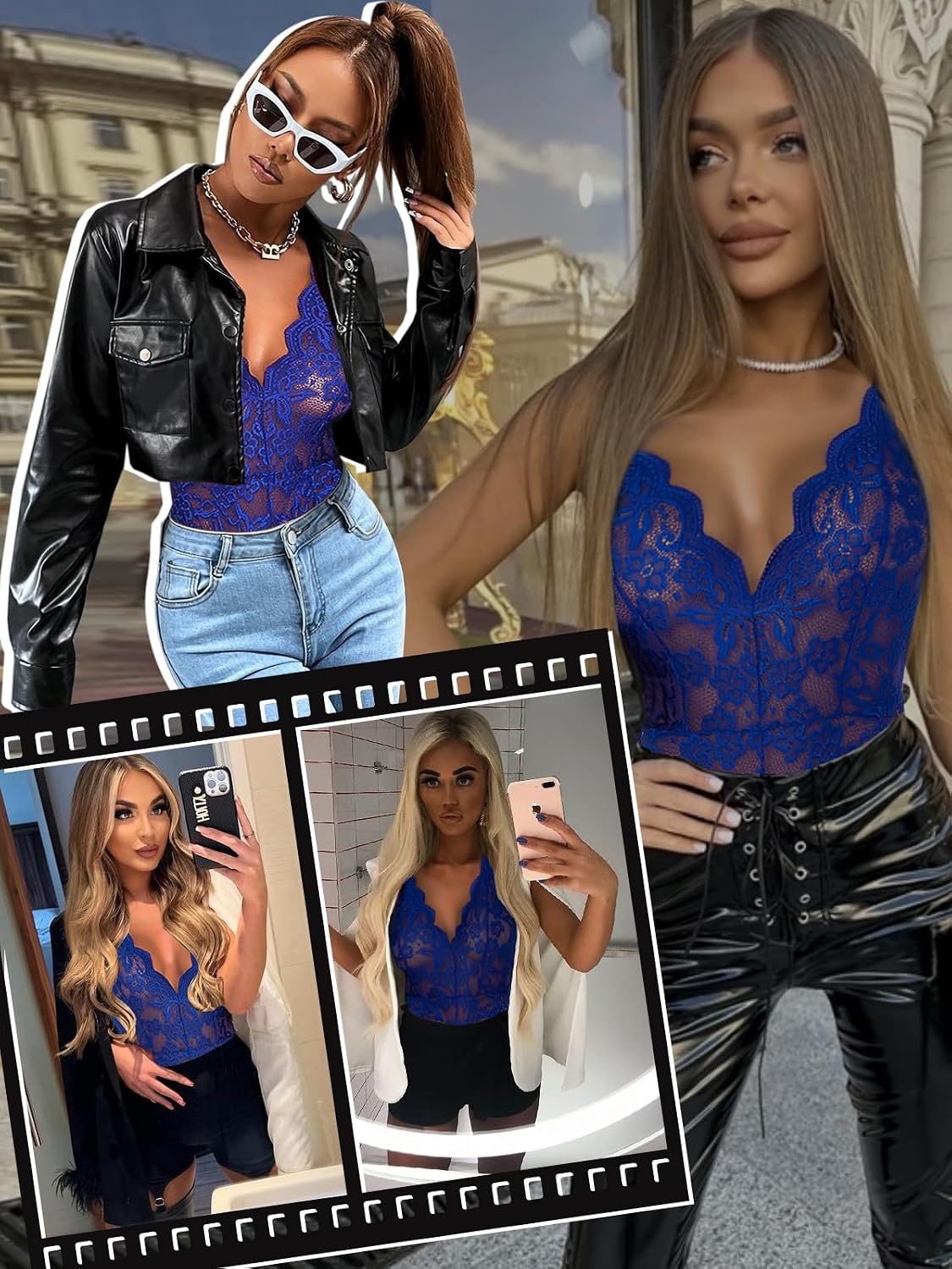 image:imageBuitifo Sexy Lingerie for Women Sheer Lace Bodysuit Nightwear Nightwear Crotch Floral One Piece Teddy Cami Body Suit Top Club Party OutfitsBlue