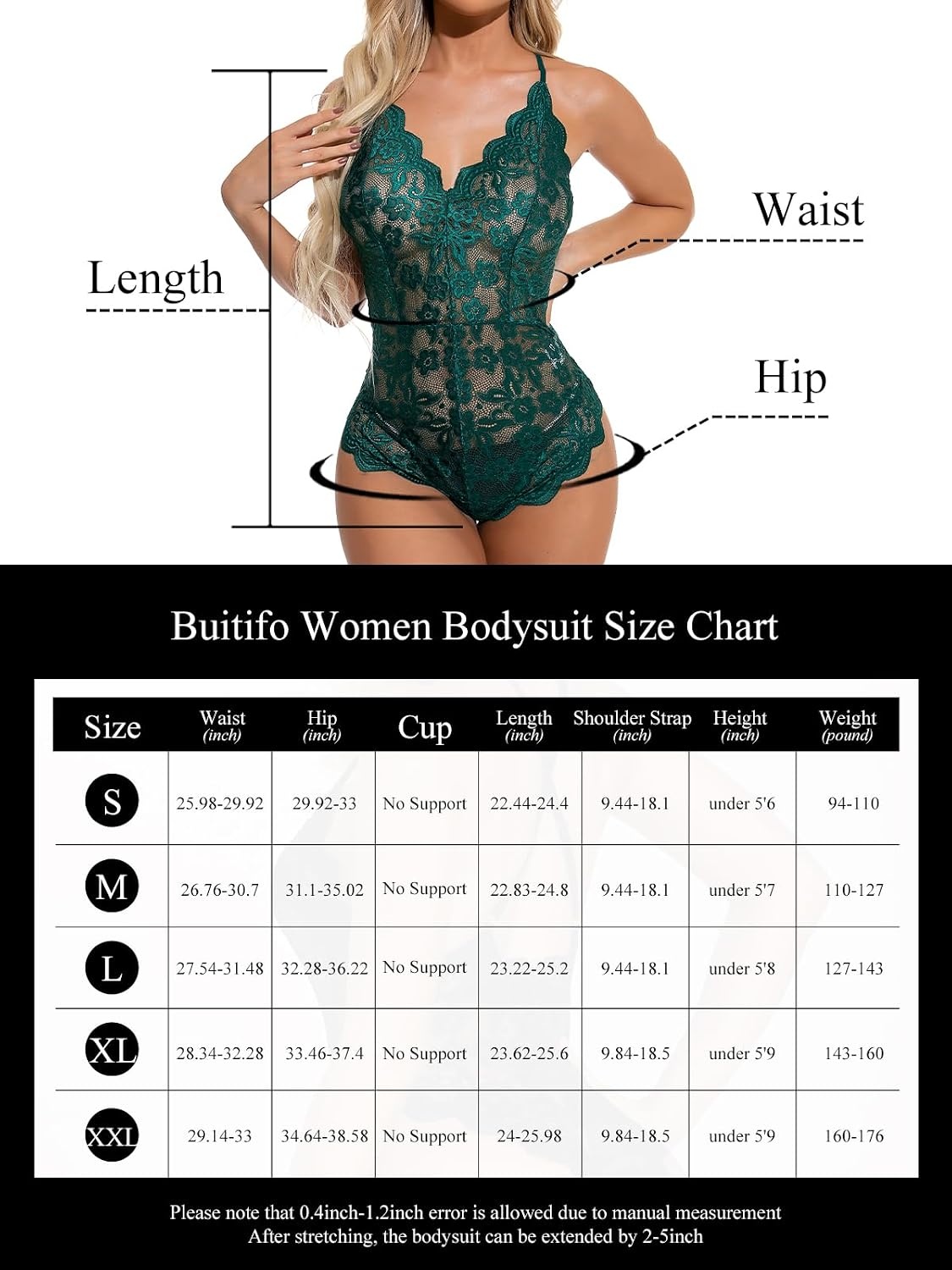image:imageBuitifo Sexy Lingerie for Women Sheer Lace Bodysuit Nightwear Nightwear Crotch Floral One Piece Teddy Cami Body Suit Top Club Party OutfitsDarkgreen