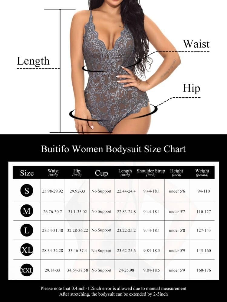 image:imageBuitifo Sexy Lingerie for Women Sheer Lace Bodysuit Nightwear Nightwear Crotch Floral One Piece Teddy Cami Body Suit Top Club Party OutfitsGrey