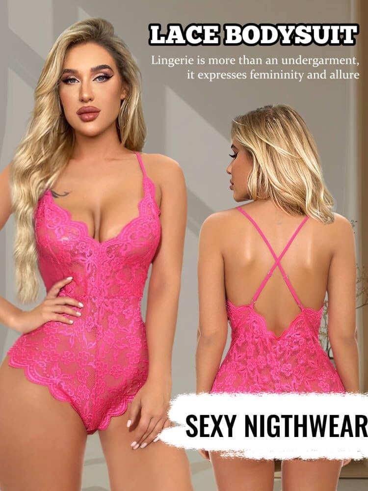 image:imageBuitifo Sexy Lingerie for Women Sheer Lace Bodysuit Nightwear Nightwear Crotch Floral One Piece Teddy Cami Body Suit Top Club Party OutfitsPink