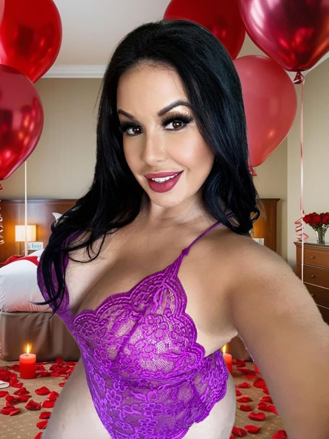image:imageBuitifo Sexy Lingerie for Women Sheer Lace Bodysuit Nightwear Nightwear Crotch Floral One Piece Teddy Cami Body Suit Top Club Party OutfitsPurple