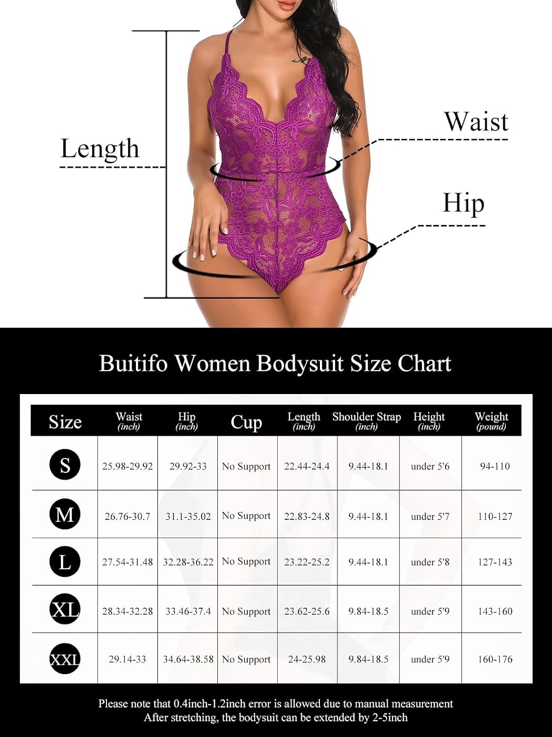image:imageBuitifo Sexy Lingerie for Women Sheer Lace Bodysuit Nightwear Nightwear Crotch Floral One Piece Teddy Cami Body Suit Top Club Party OutfitsPurple