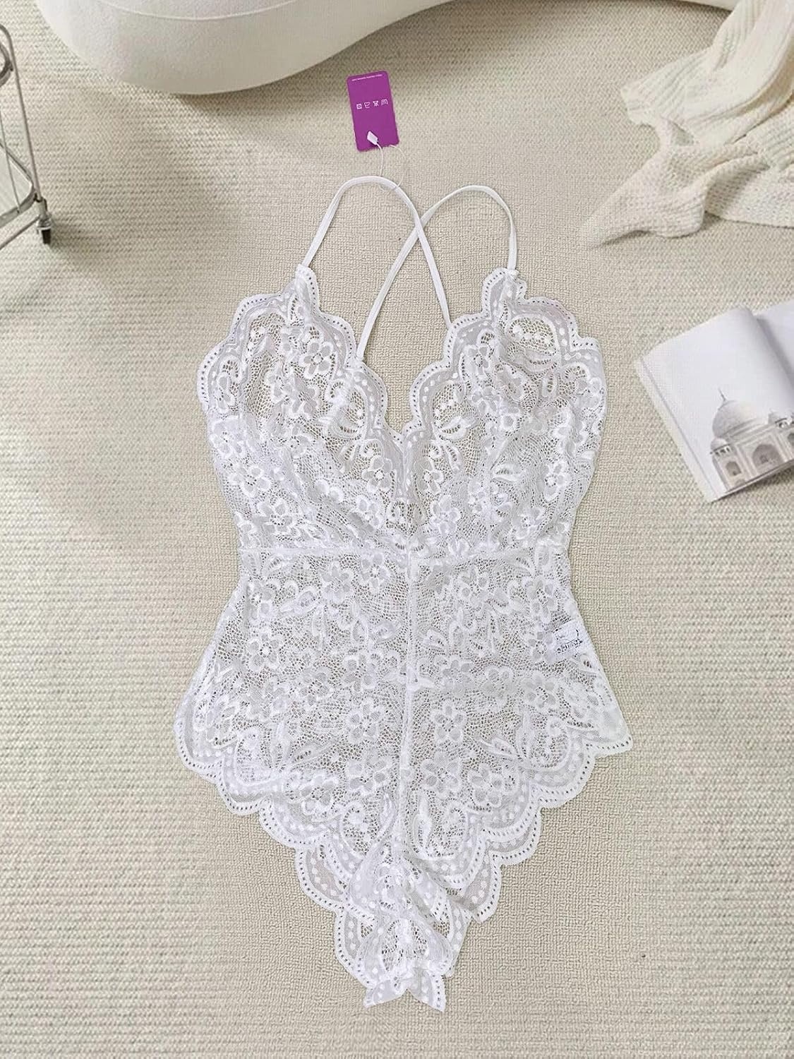 image:imageBuitifo Sexy Lingerie for Women Sheer Lace Bodysuit Nightwear Nightwear Crotch Floral One Piece Teddy Cami Body Suit Top Club Party OutfitsWhite