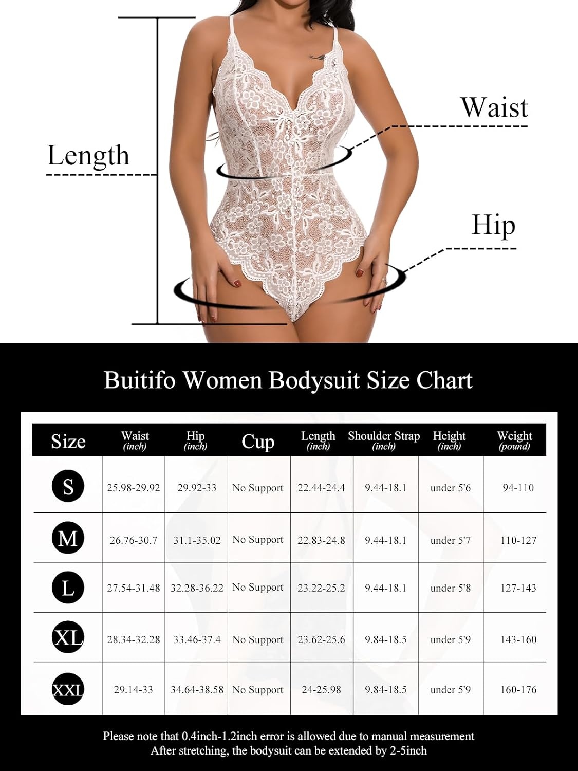 image:imageBuitifo Sexy Lingerie for Women Sheer Lace Bodysuit Nightwear Nightwear Crotch Floral One Piece Teddy Cami Body Suit Top Club Party OutfitsWhite