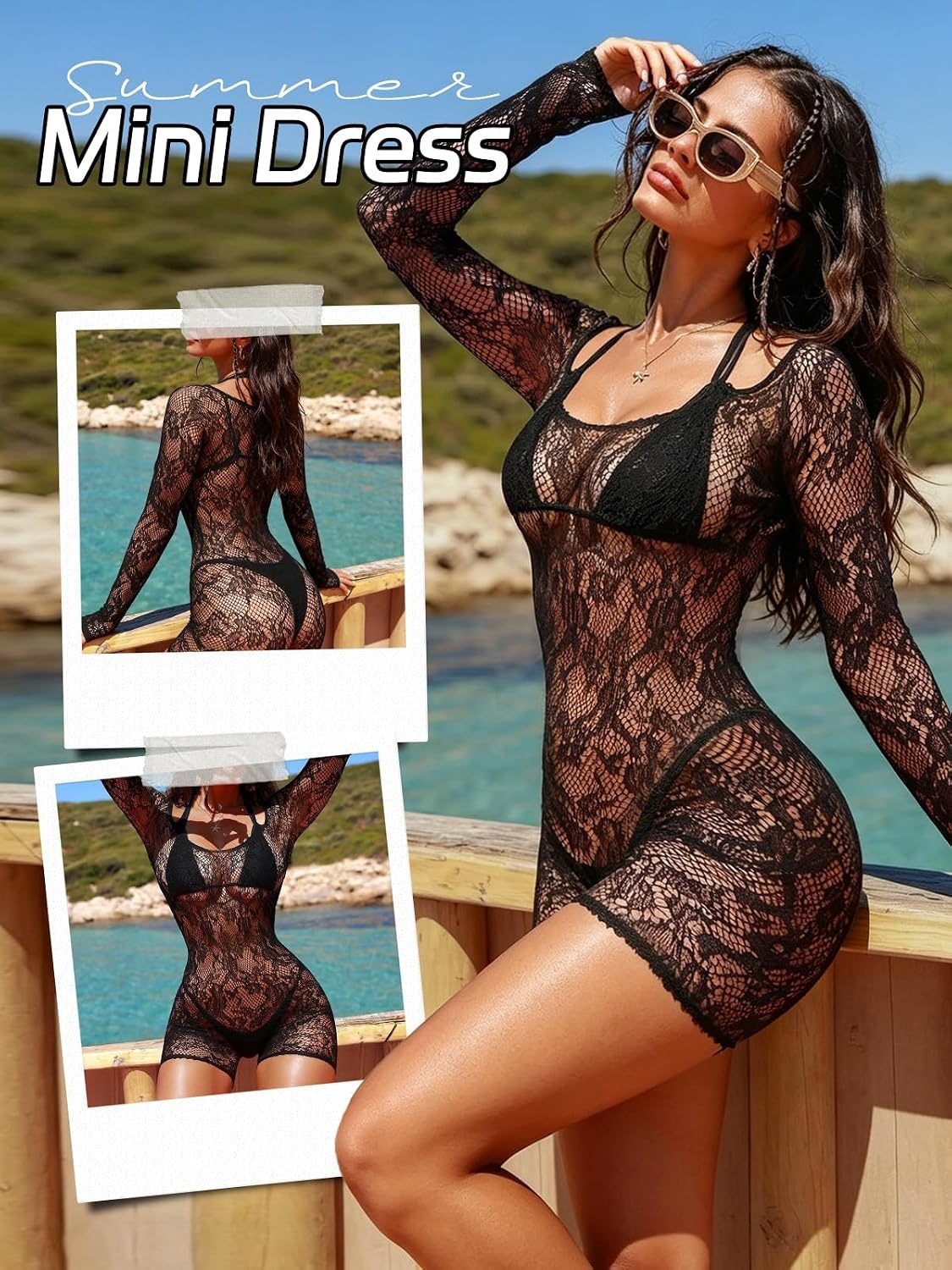 image:imageBuitifo Woman Bodysuit Body Stocking Shirt Top Babydoll Lingerie Nylon NightwearFishnet TightsSee Through LingerieRave OutfitsOne Size Fits 80150lbBlackt2