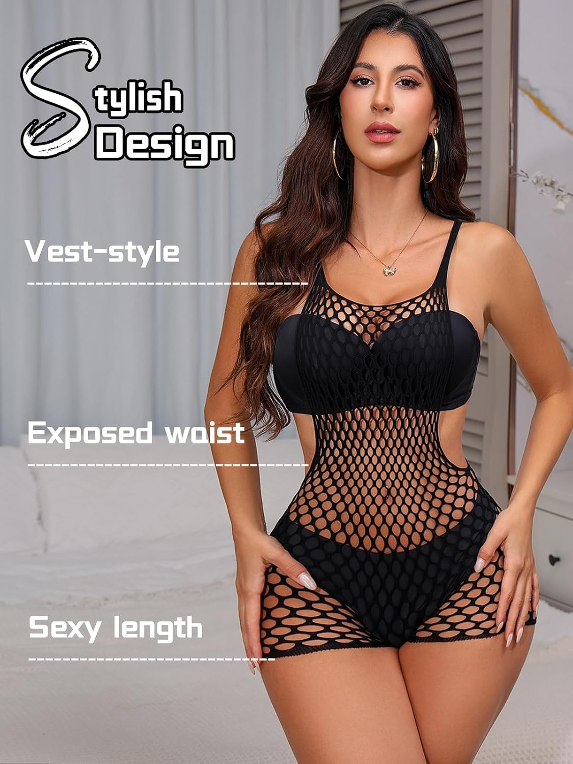 image:imageBuitifo Woman Bodysuit Body Stocking Shirt Top Babydoll Lingerie Nylon NightwearFishnet TightsSee Through LingerieRave OutfitsOne Size Fits 80150lbBlackt1