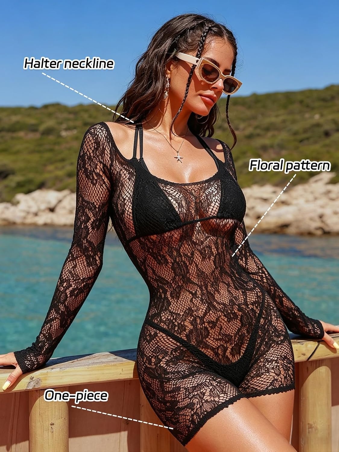 image:imageBuitifo Woman Bodysuit Body Stocking Shirt Top Babydoll Lingerie Nylon NightwearFishnet TightsSee Through LingerieRave OutfitsOne Size Fits 80150lbBlackt2