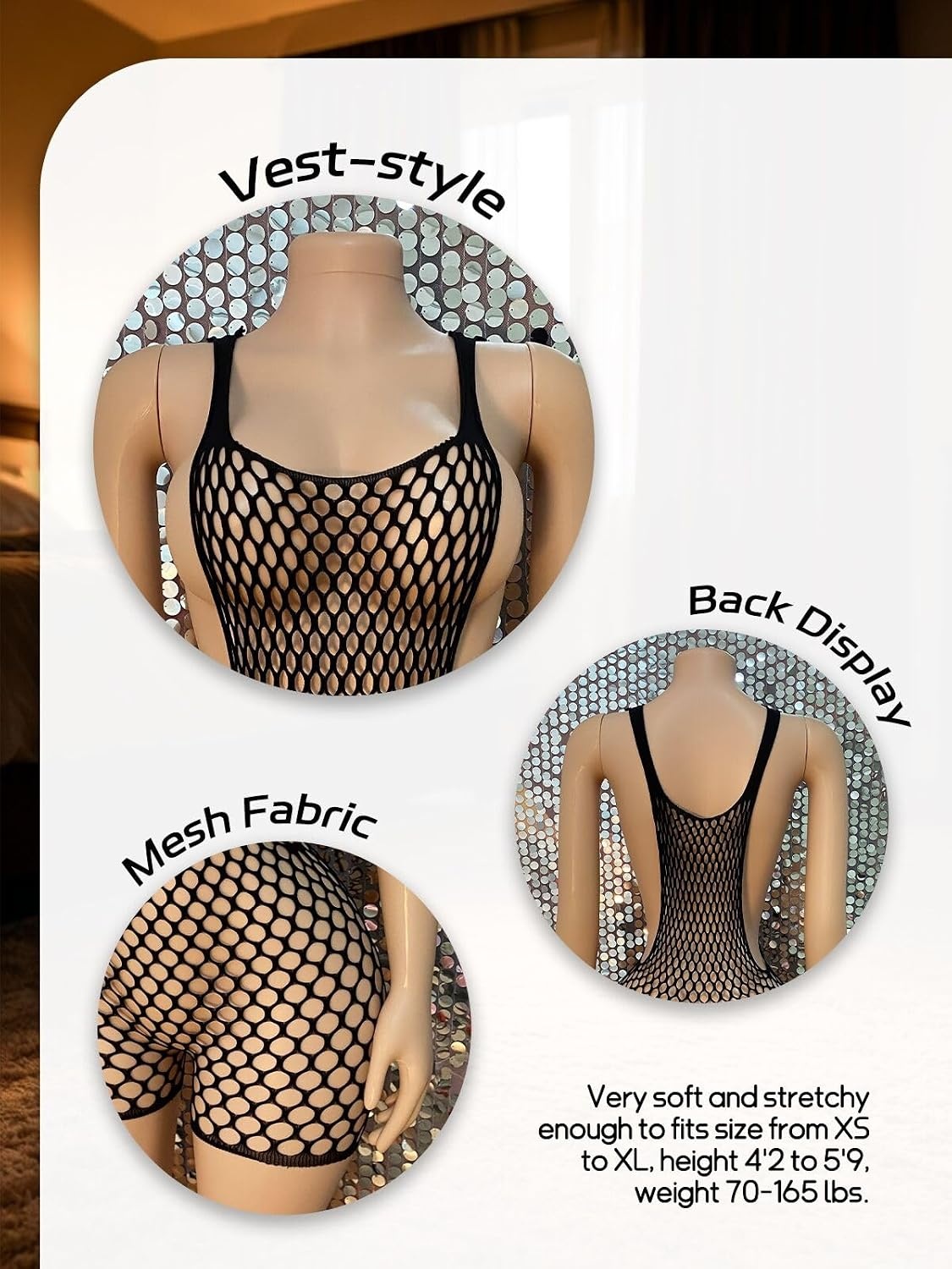 image:imageBuitifo Woman Bodysuit Body Stocking Shirt Top Babydoll Lingerie Nylon NightwearFishnet TightsSee Through LingerieRave OutfitsOne Size Fits 80150lbBlackt1