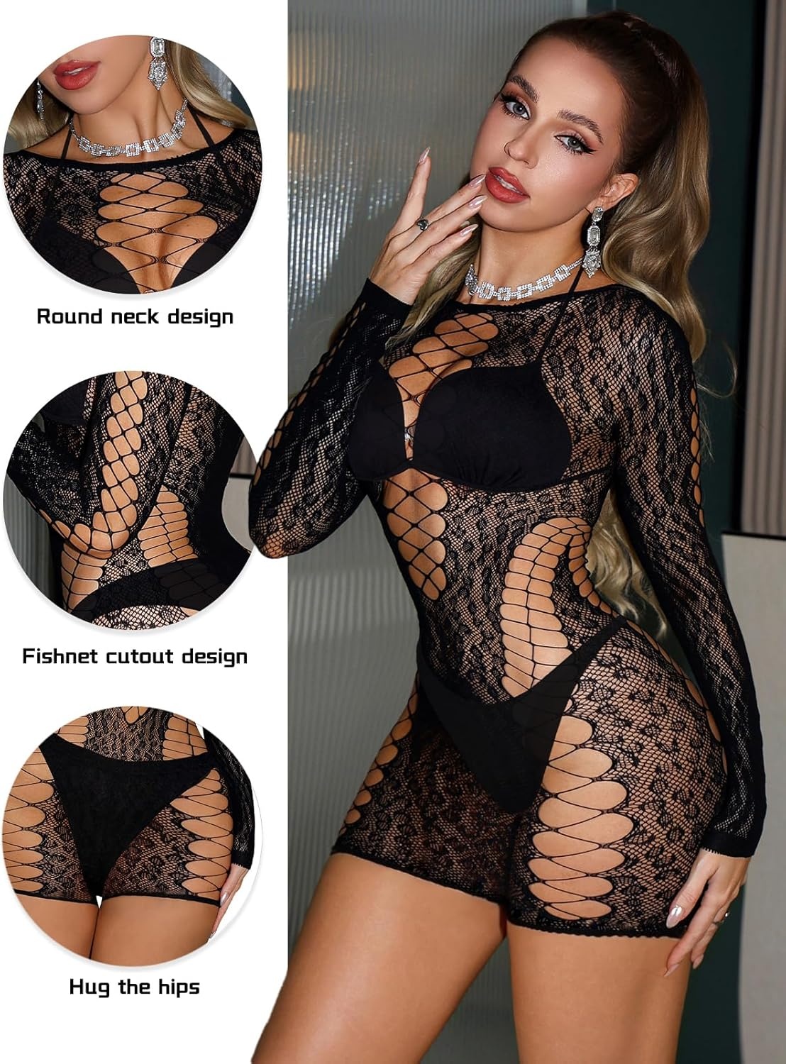 image:imageBuitifo Woman Bodysuit Body Stocking Shirt Top Babydoll Lingerie Nylon NightwearFishnet TightsSee Through LingerieRave OutfitsOne Size Fits 80150lbBlackt3