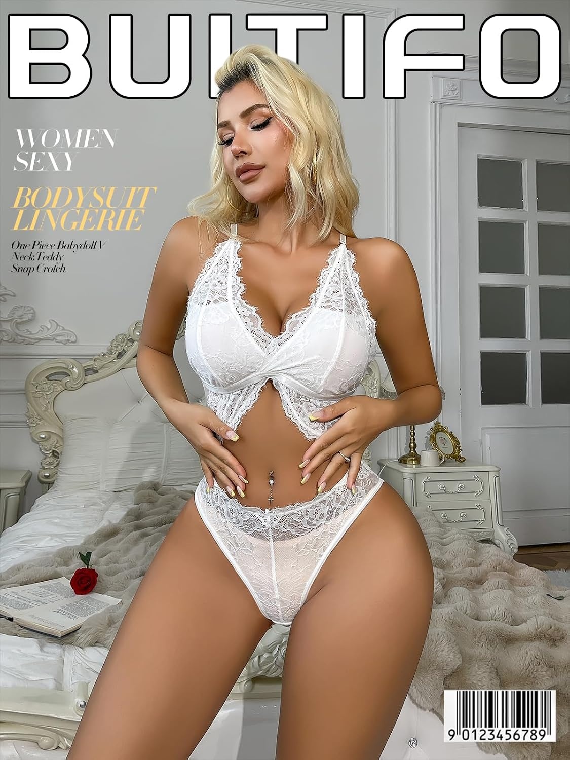 image:imageBuitifo Woman Cut Out Lingerie Bodysuit Sheer Lace Tank Top Sexy Nightwear Deep V Floral Camisole Rave OutfitsWhite