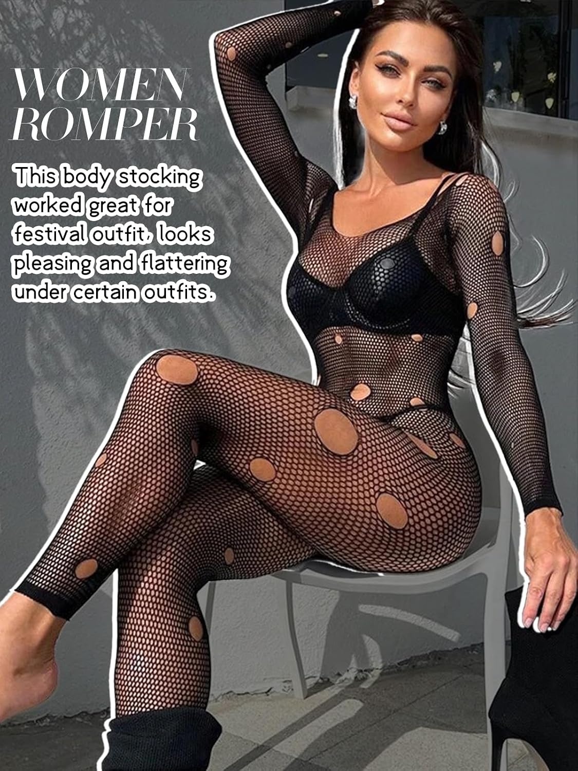 image:imageBuitifo Woman Lingerie Sexy Bodysuit Bodystocking Mesh JumpsuitBlack T1