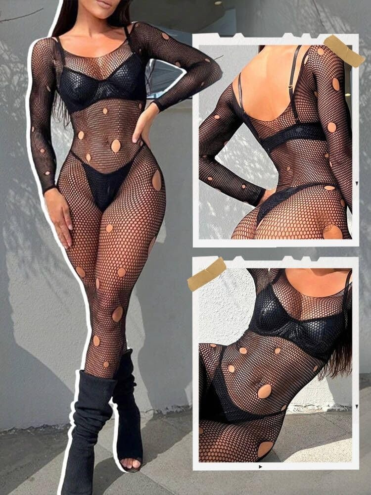 image:imageBuitifo Woman Lingerie Sexy Bodysuit Bodystocking Mesh JumpsuitBlack T1