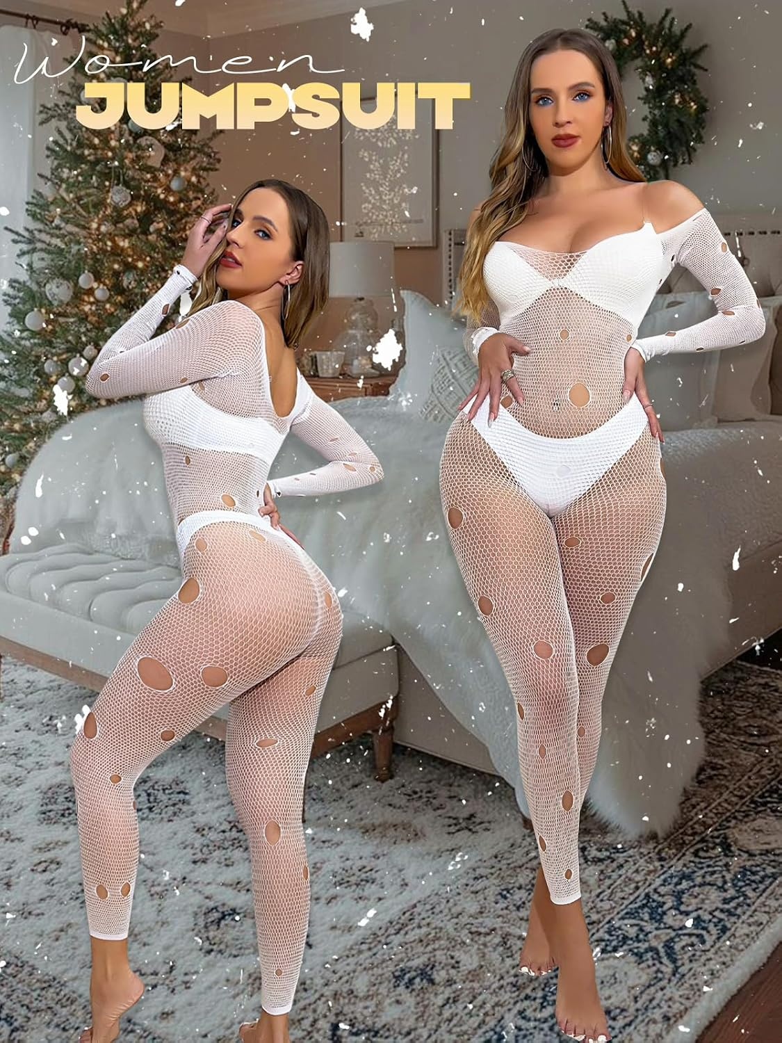image:imageBuitifo Woman Lingerie Sexy Bodysuit Bodystocking Mesh JumpsuitWhite T1