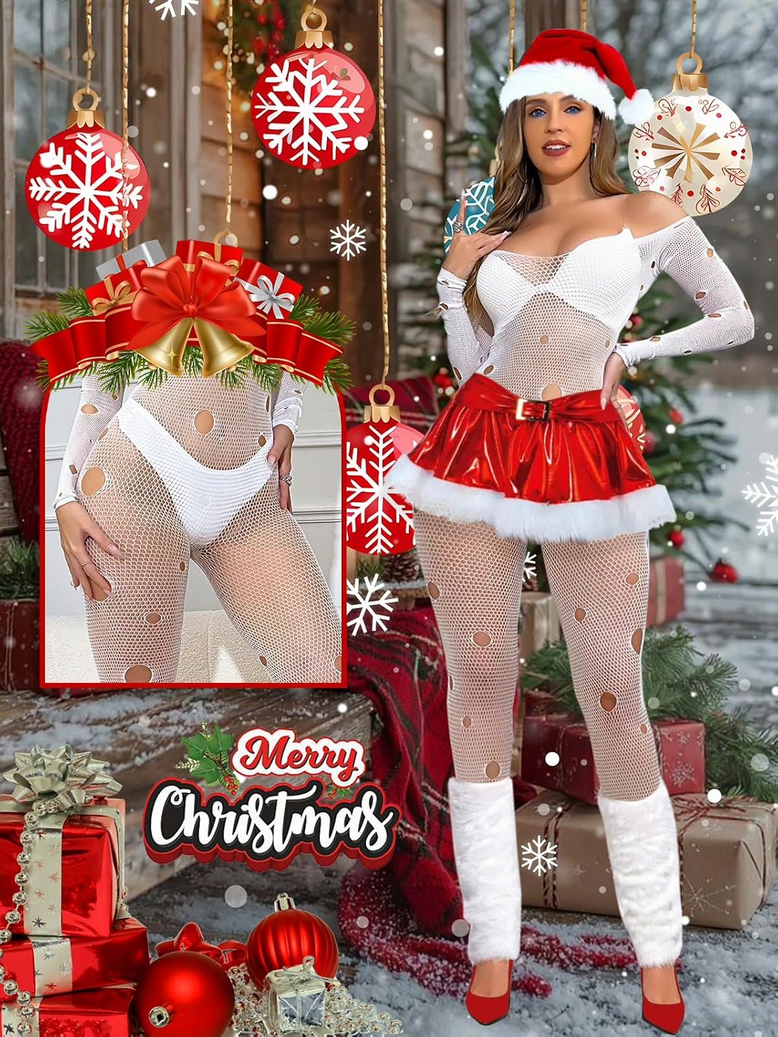 image:imageBuitifo Woman Lingerie Sexy Bodysuit Bodystocking Mesh JumpsuitWhite T1