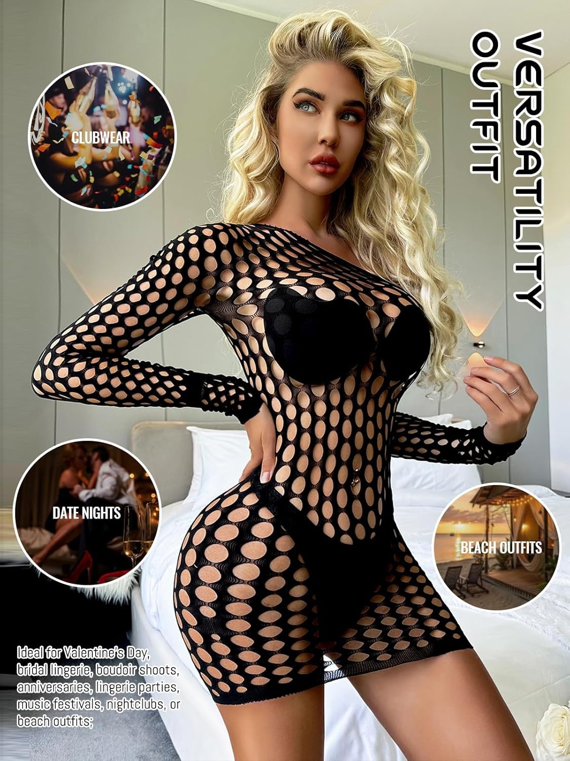image:imageBuitifo Woman Sexy Lingerie Dress Fishnet Bodycon Mini Dresses Stripper Outfit Mesh Chemise BabydollBlackdjwq