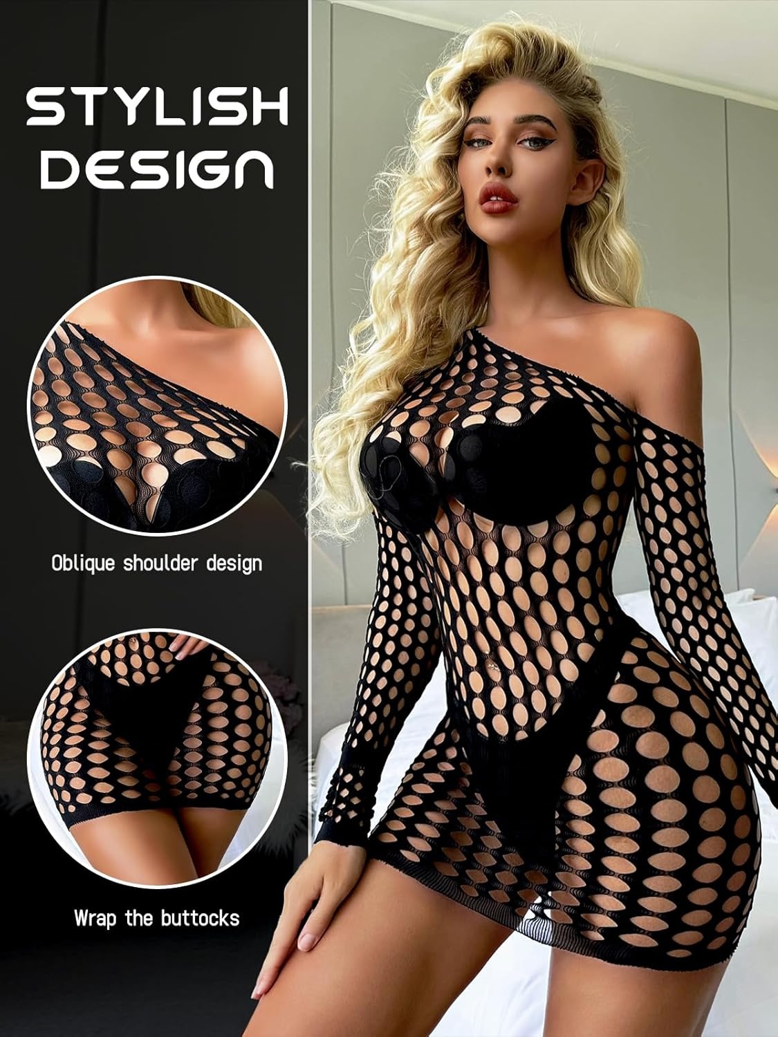 image:imageBuitifo Woman Sexy Lingerie Dress Fishnet Bodycon Mini Dresses Stripper Outfit Mesh Chemise BabydollBlackdjwq