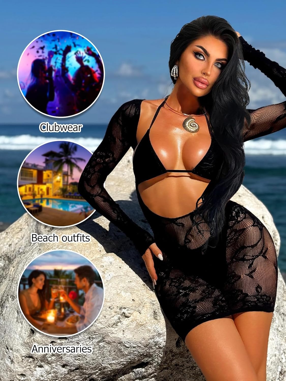 image:imageBuitifo Woman Sexy Lingerie Dress Fishnet Bodycon Mini Dresses Stripper Outfit Mesh Chemise BabydollBlacklx