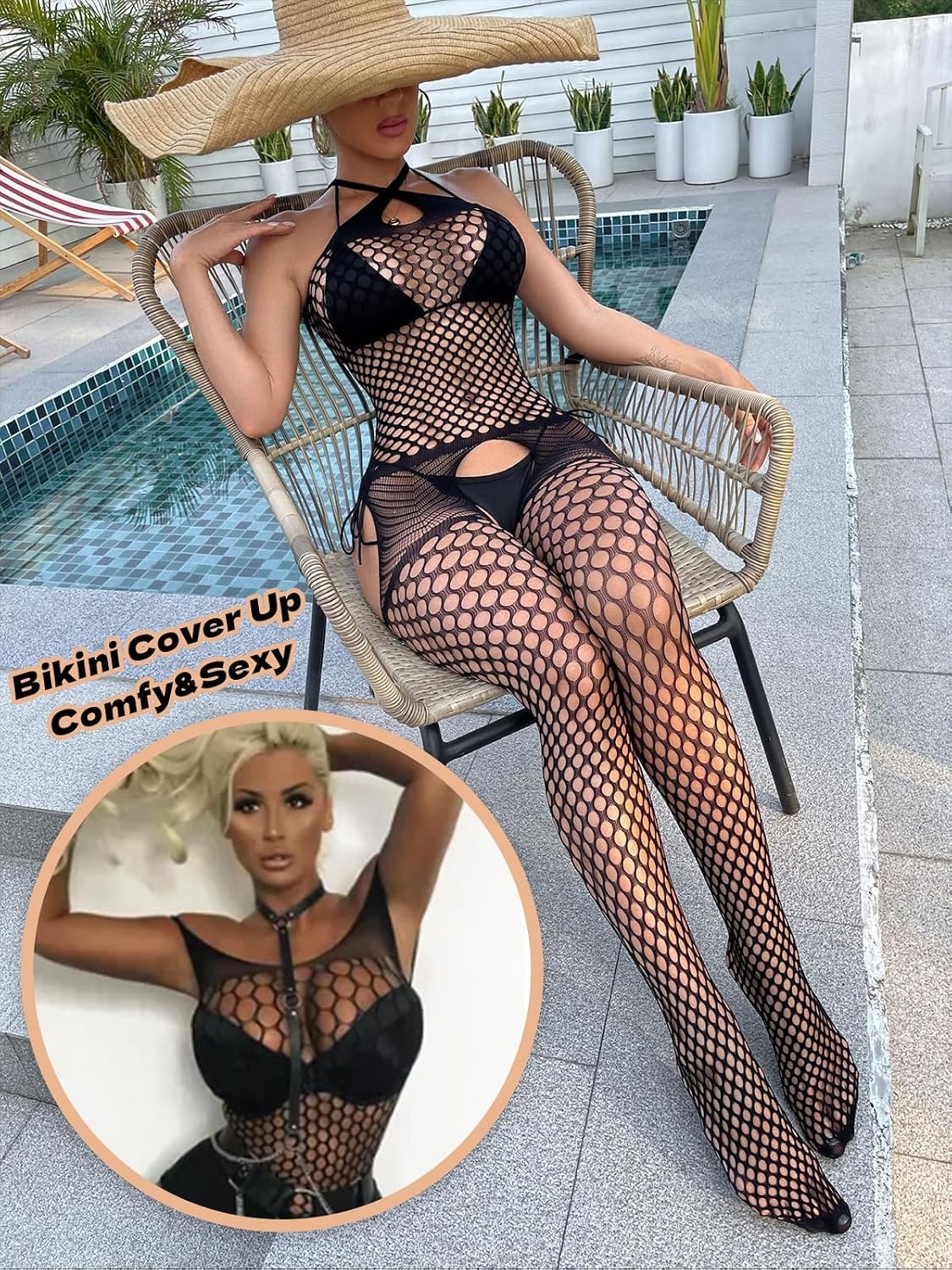 image:imageBuitifo Woman Sexy Lingerie Nightwear Halter Body Stocking One Piece Fishnet Mini Top and TightsBlackt