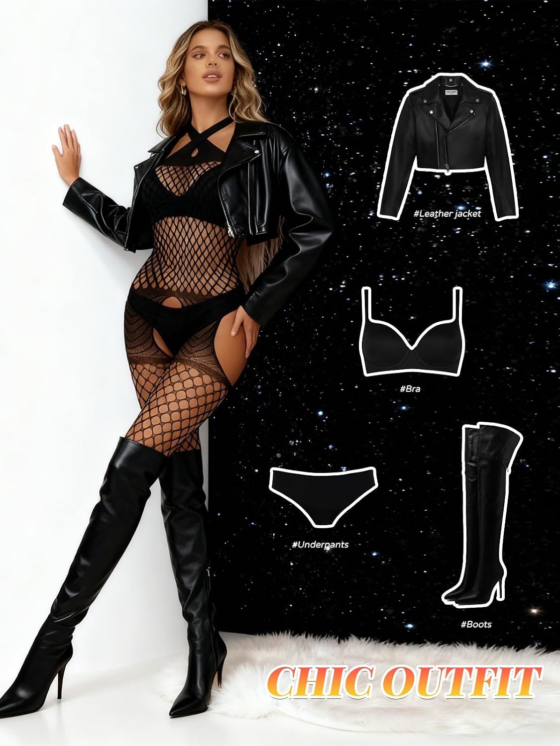 image:imageBuitifo Woman Sexy Lingerie Nightwear Halter Body Stocking One Piece Fishnet Mini Top and TightsBlackt