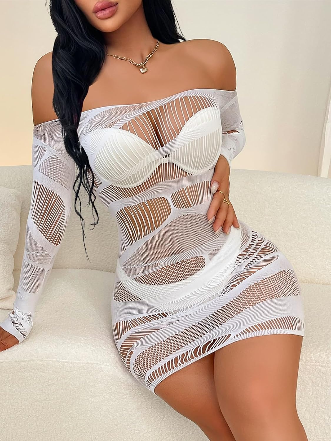 image:imageBuitifo Women Lingerie Dress One Piece Babydoll Sexy Nightwear Bodycon Ripped Mini DressesWhite
