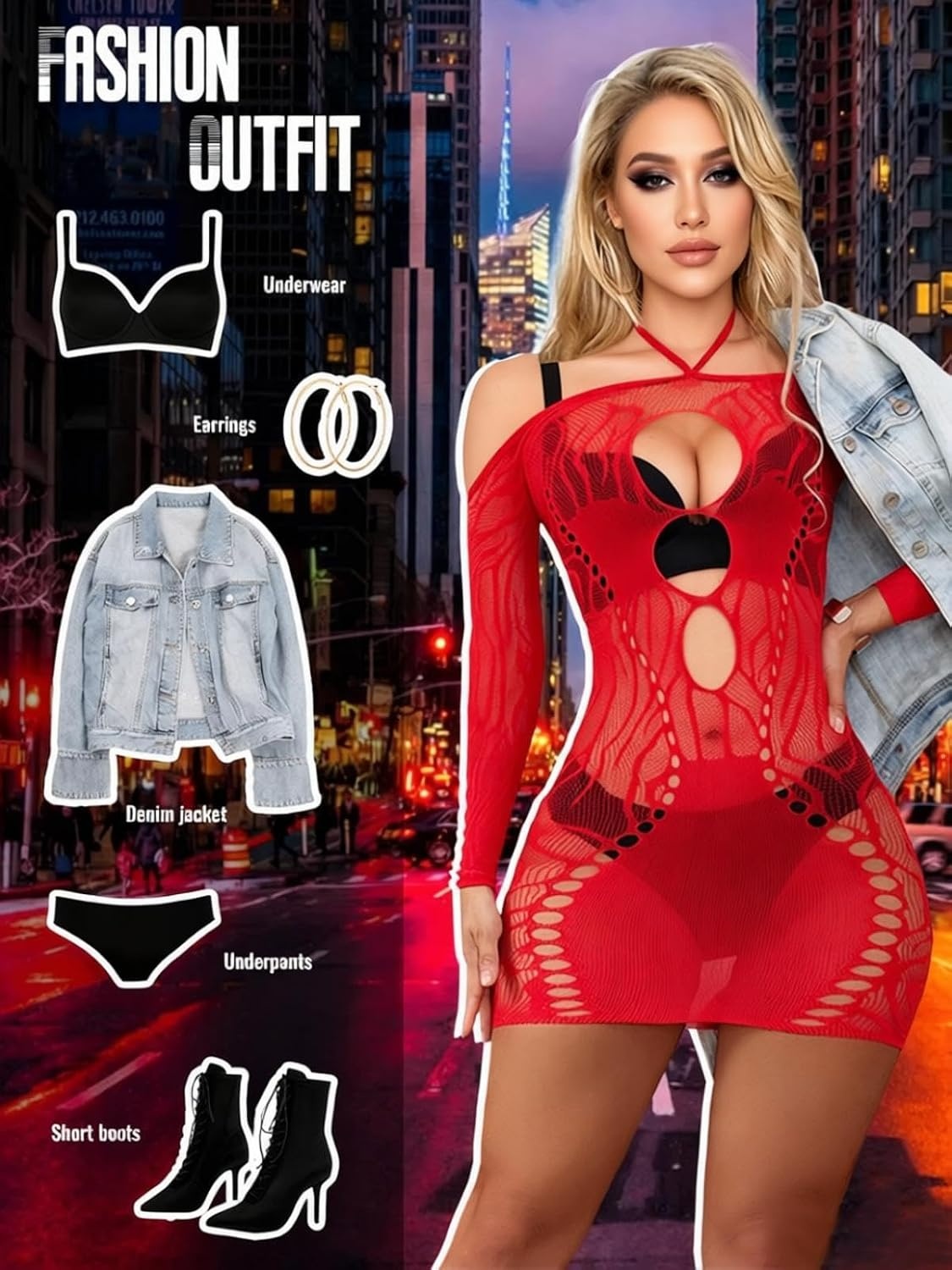 image:imageBuitifo Women Sexy Lingerie Dress Halter Bodycon Midi Dresses Mesh NightwearRed