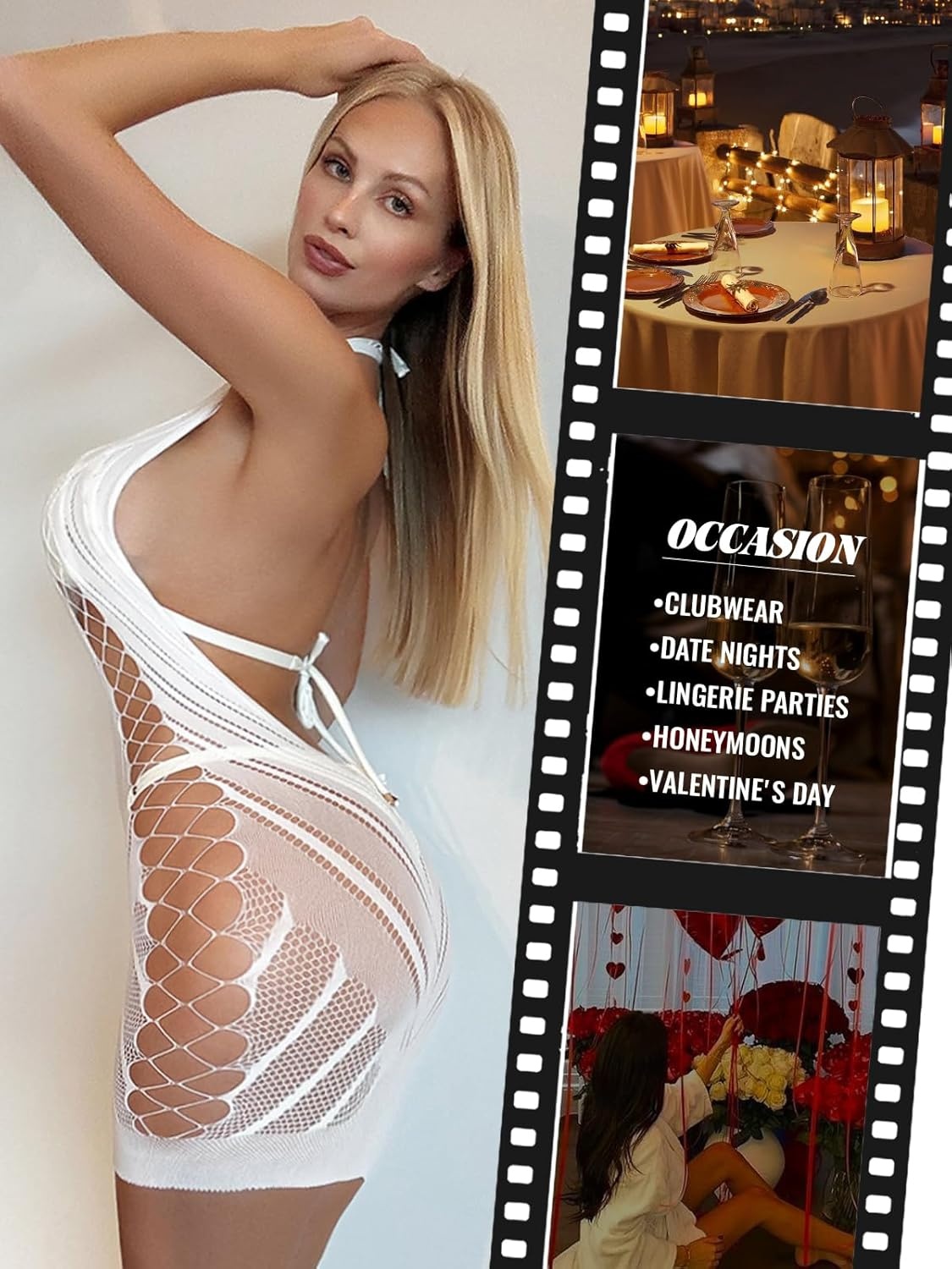 image:imageBuitifo Women Sexy Lingerie Dress One Piece Babydoll Nightwear Halter Mini DressesWhite
