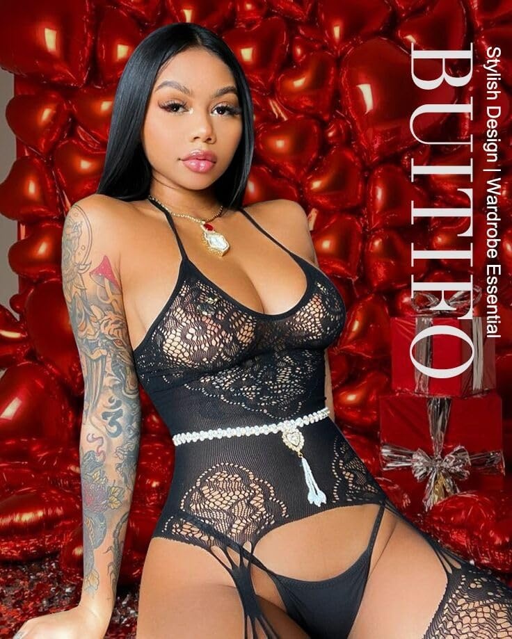 image:imageBuitifo Womens Fishnet Bodystocking Plus Size Bodysuit Sexy Tights Soft Nightwear LingerieBlack Ngb