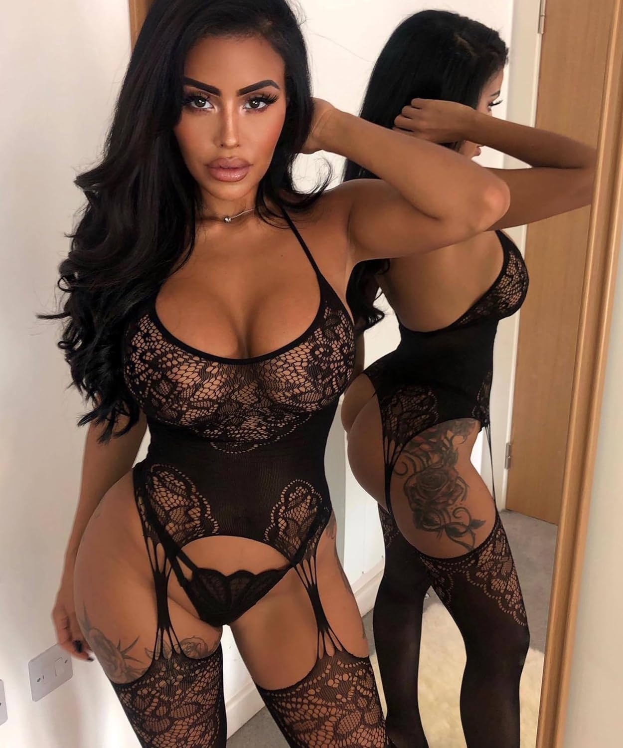 image:imageBuitifo Womens Fishnet Bodystocking Plus Size Bodysuit Sexy Tights Soft Nightwear LingerieBlack Ngb