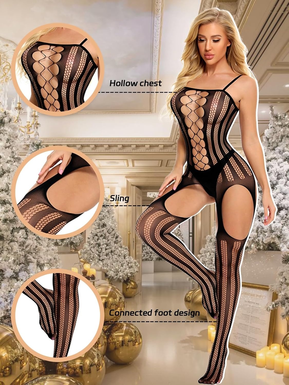 image:imageBuitifo Womens Fishnet Bodystocking Plus Size Bodysuit Sexy Tights Soft Nightwear LingerieBlack Nnst