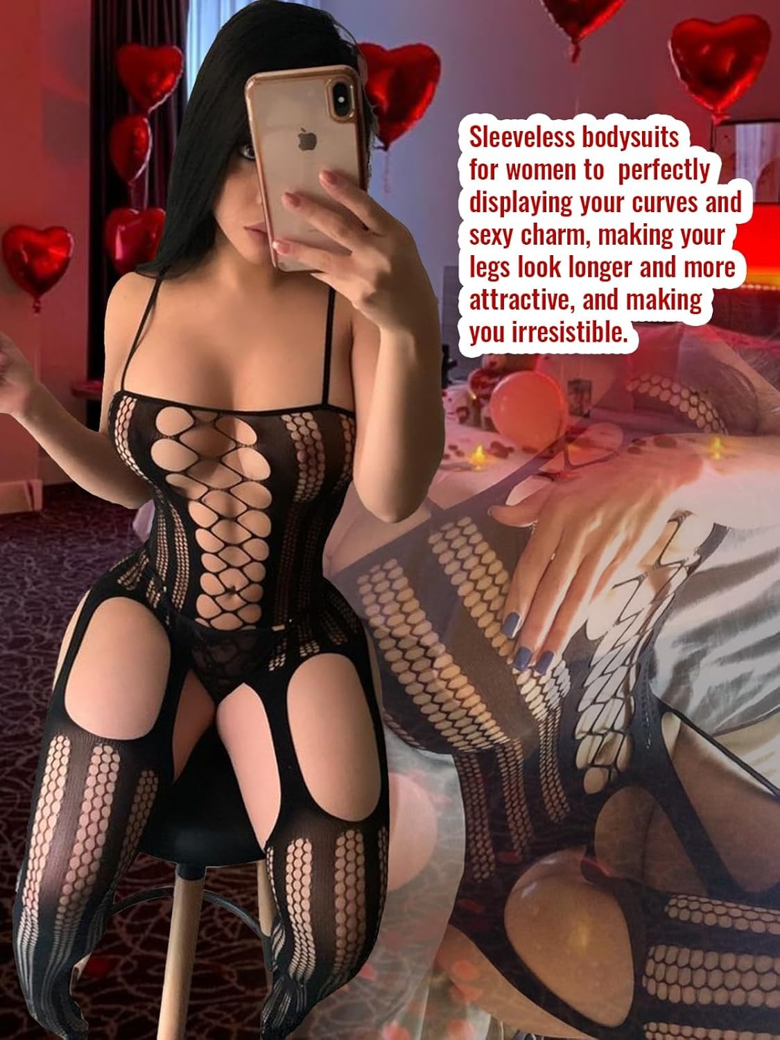 image:imageBuitifo Womens Fishnet Bodystocking Plus Size Bodysuit Sexy Tights Soft Nightwear LingerieBlack Nnst