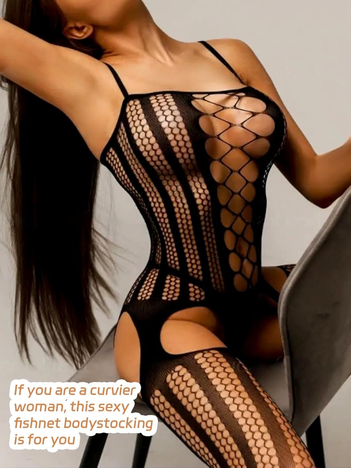 image:imageBuitifo Womens Fishnet Bodystocking Plus Size Bodysuit Sexy Tights Soft Nightwear LingerieBlack Nnst