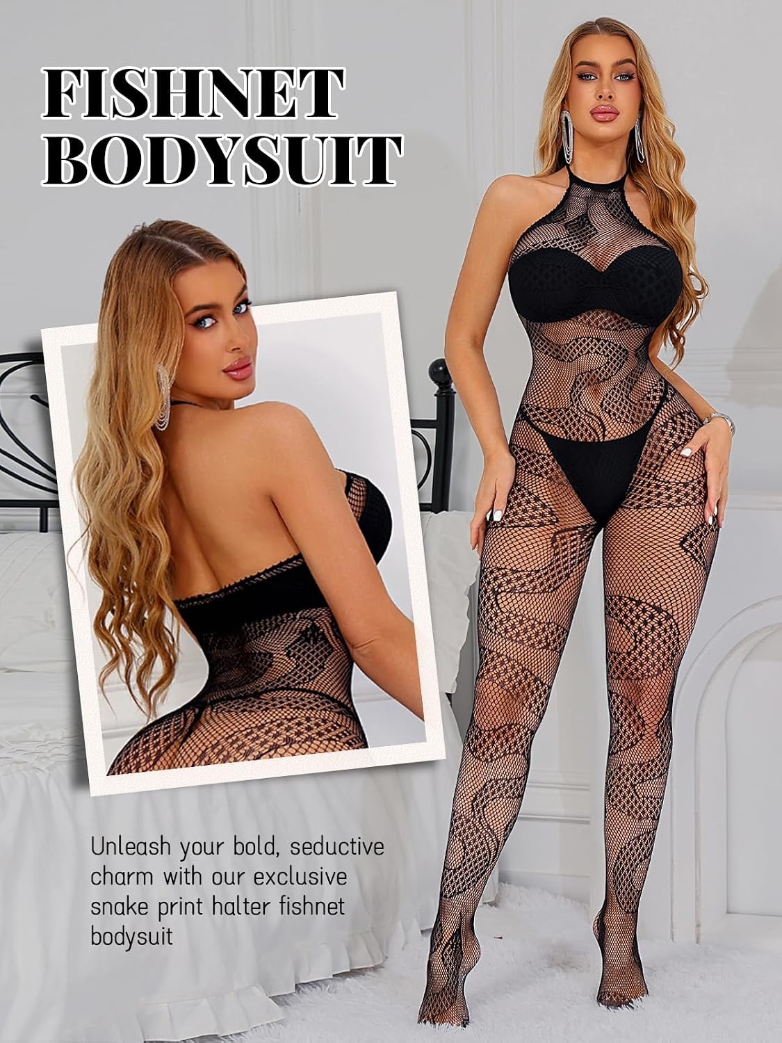 image:imageBuitifo Womens Fishnet Bodystocking Plus Size Bodysuit Sexy Tights Soft Nightwear LingerieBlackls01