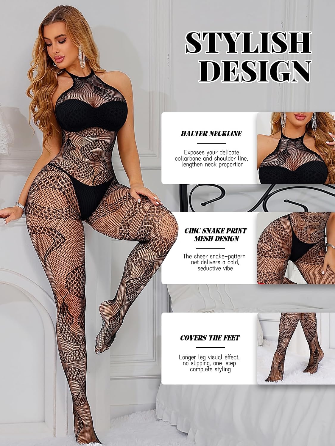 image:imageBuitifo Womens Fishnet Bodystocking Plus Size Bodysuit Sexy Tights Soft Nightwear LingerieBlackls01