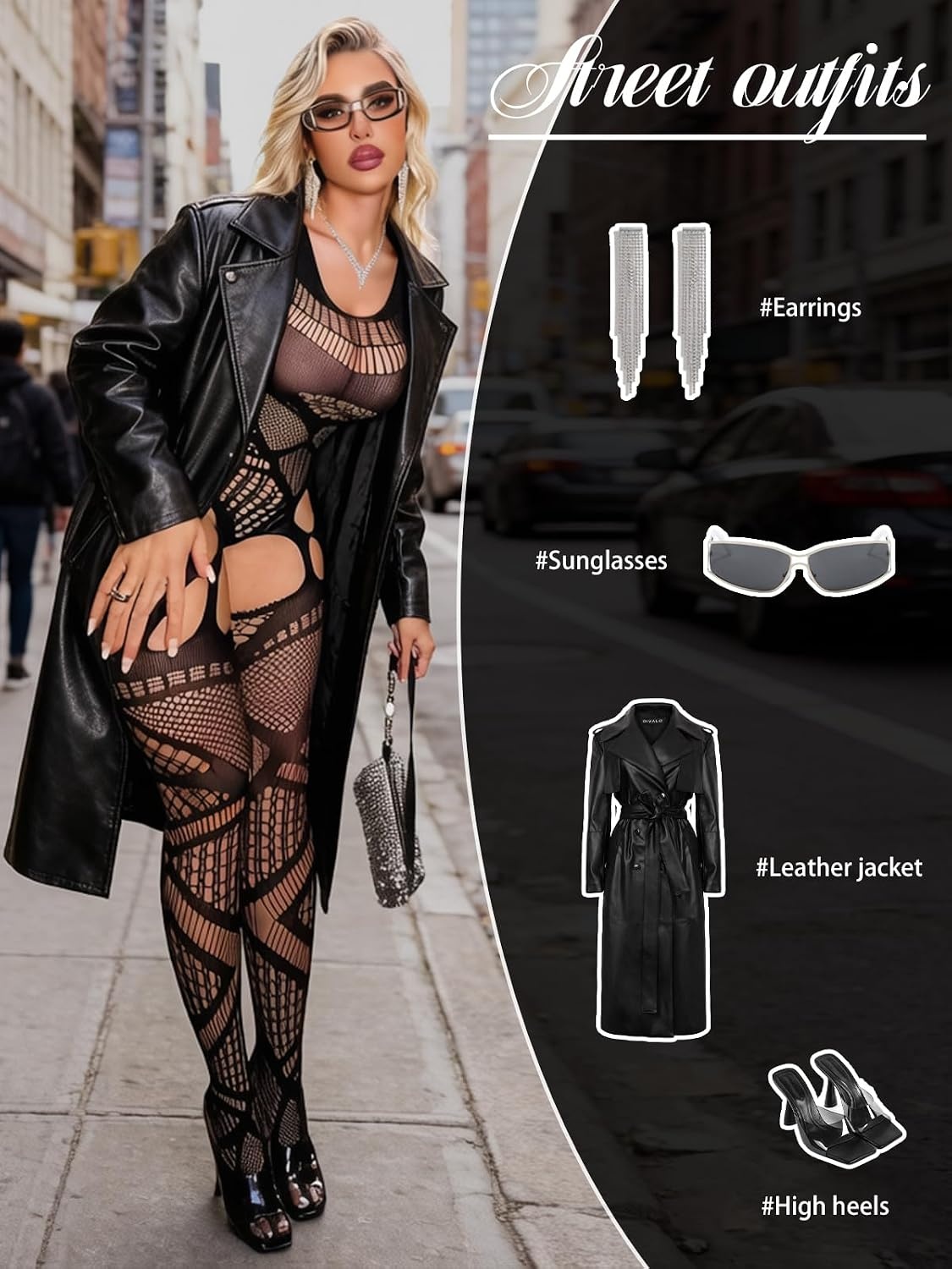image:imageBuitifo Womens Fishnet Bodystocking Plus Size Bodysuit Sexy Tights Soft Nightwear LingerieBlackls03