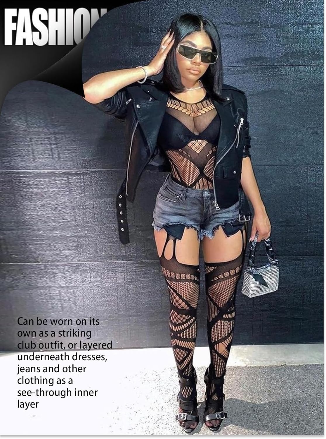 image:imageBuitifo Womens Fishnet Bodystocking Plus Size Bodysuit Sexy Tights Soft Nightwear LingerieBlackls03