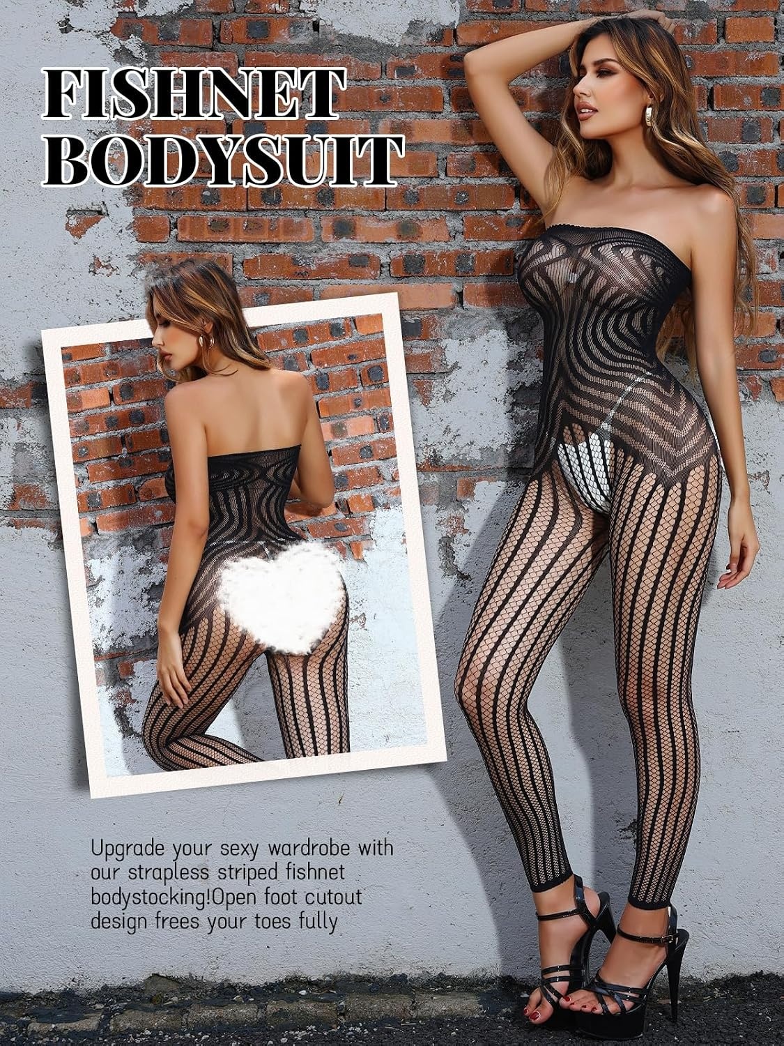 image:imageBuitifo Womens Fishnet Bodystocking Plus Size Bodysuit Sexy Tights Soft Nightwear LingerieBlackls04