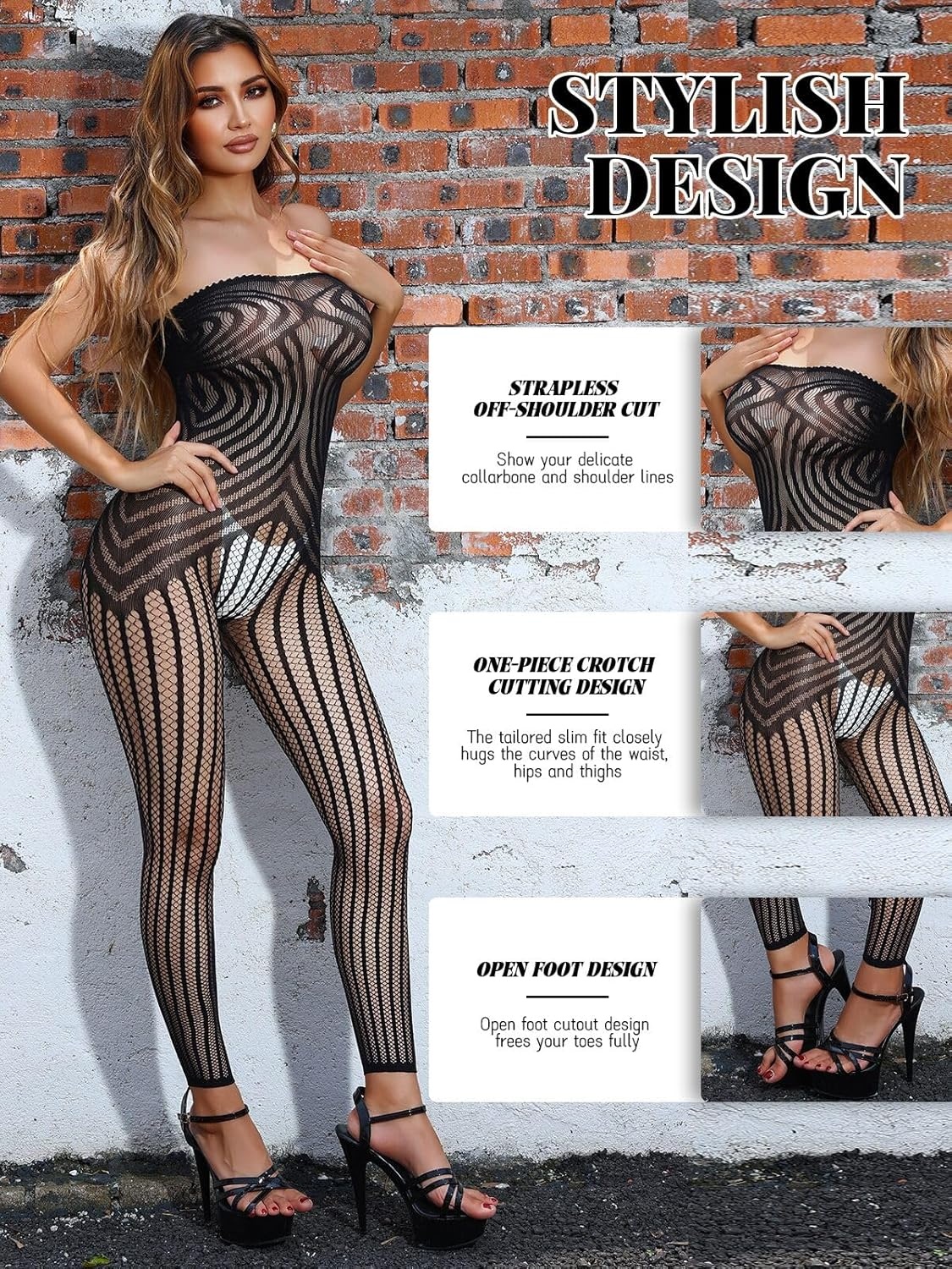 image:imageBuitifo Womens Fishnet Bodystocking Plus Size Bodysuit Sexy Tights Soft Nightwear LingerieBlackls04