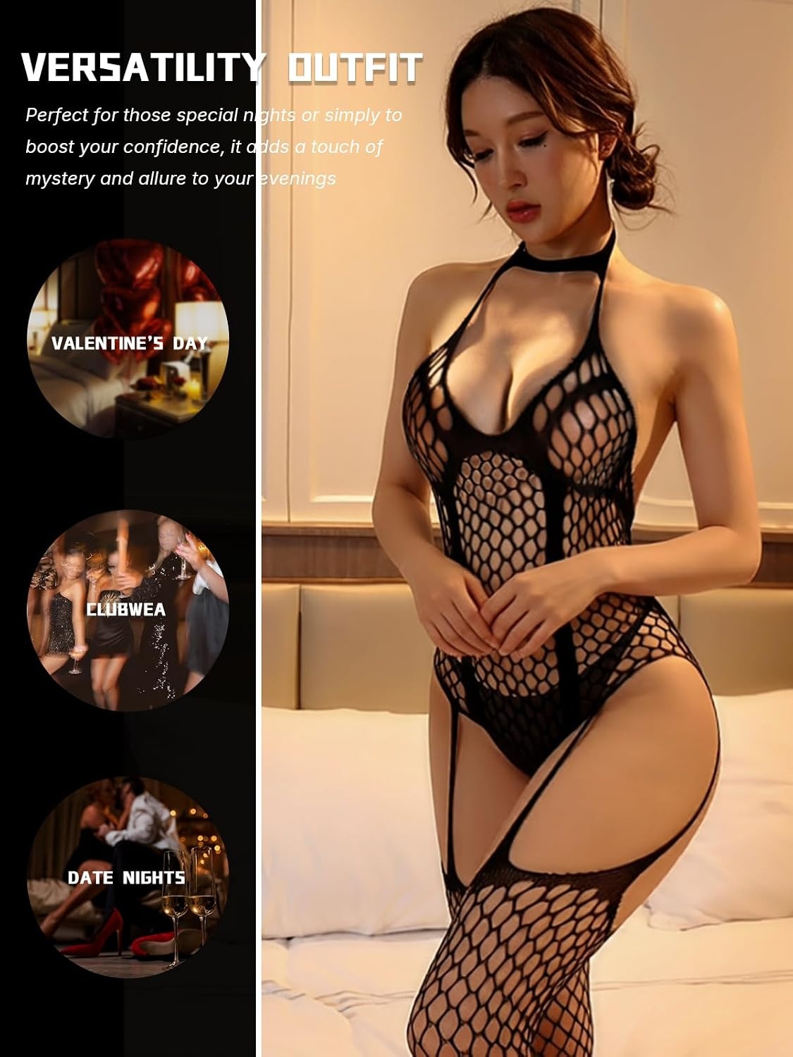 image:imageBuitifo Womens Fishnet Bodystocking Plus Size Bodysuit Sexy Tights Soft Nightwear LingerieBlackls06